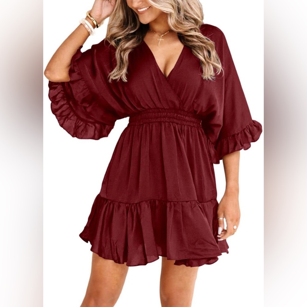 Boho V Neck Ruffle Dress